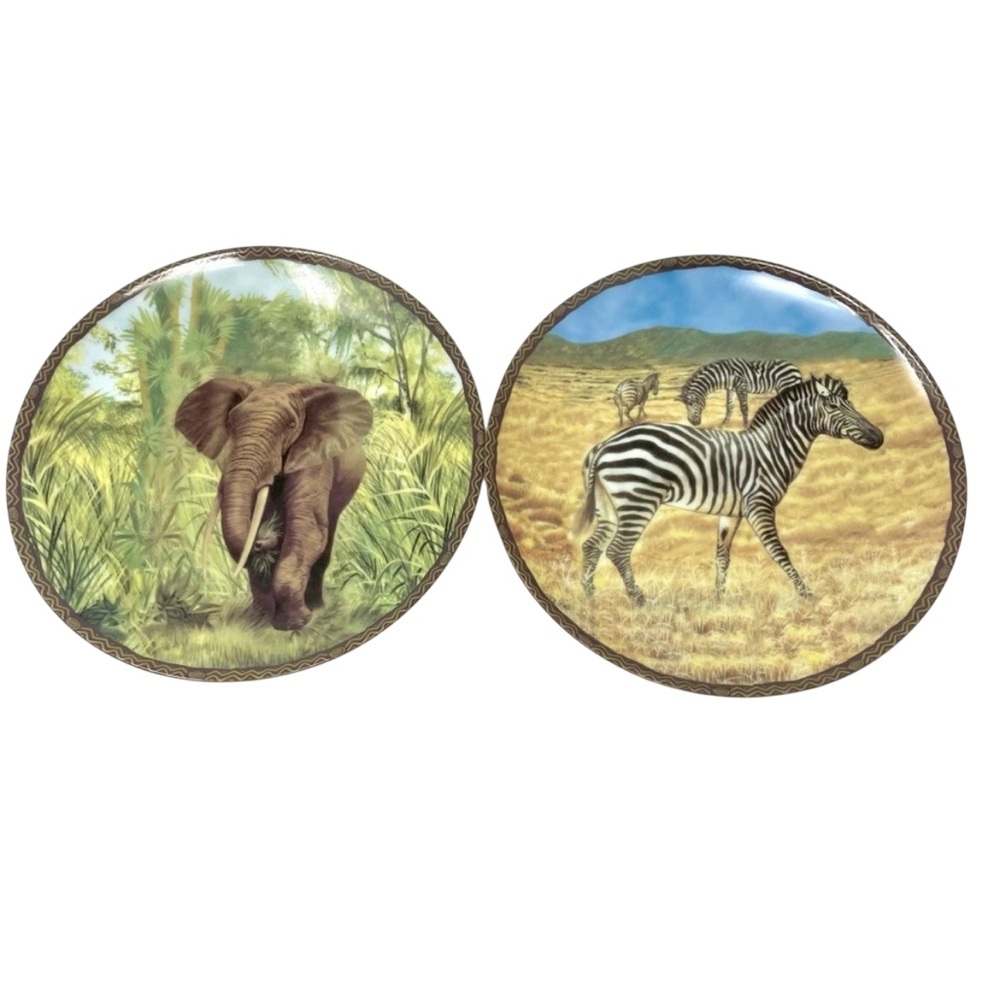 Jungle Animals Zebra Elephant Wall Ceramic Decor Plates 8” Safari Theme Decor